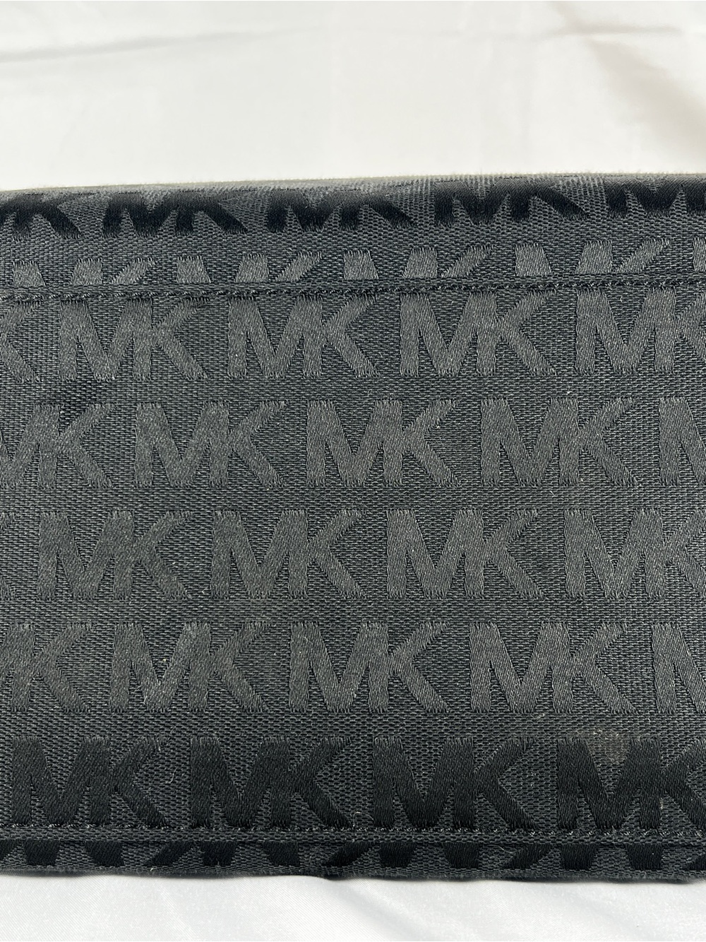 Michael Kors Black MK Signature Jacquard Satchel Bowler Bag Leather Trim Large - Picture 14 of 16